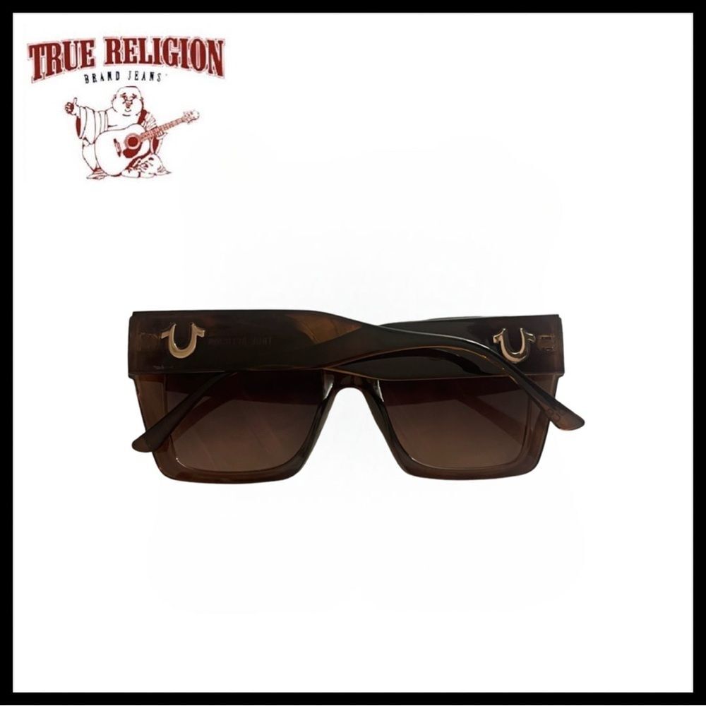 True Religion Brown Gold Logo Oversized Sunglasses